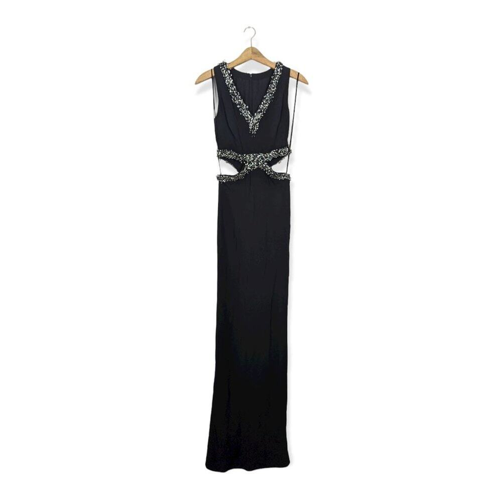 SemSem Dana Gown XS Black Cut Out Embellished Formal Evening Designer Dress